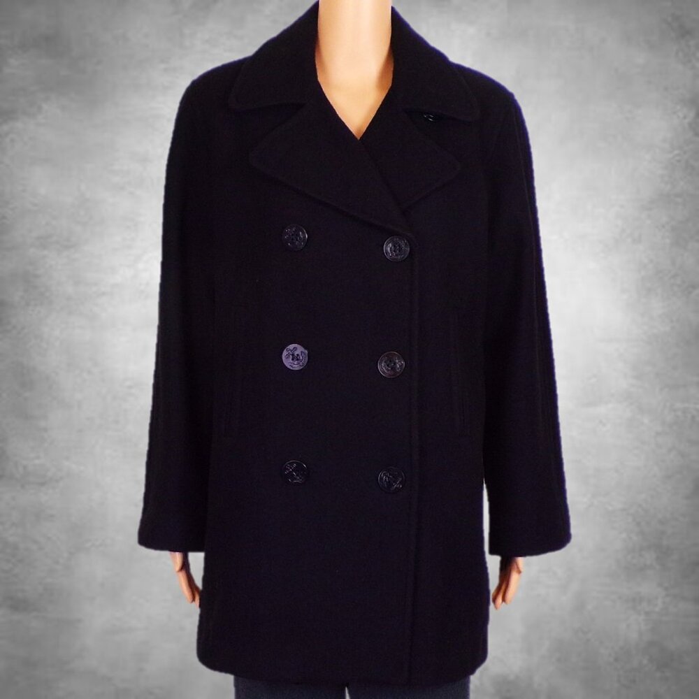 MDP (MARIO DE PINTO) black pea coat unknown medium size wool blend dry clean